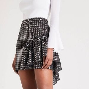 Sandro Dorthe Black Silver Sequin Ruffle Mini Skirt